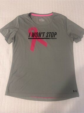 Under Armour Women’s Gray Tee with Pink Ribbon Graphic